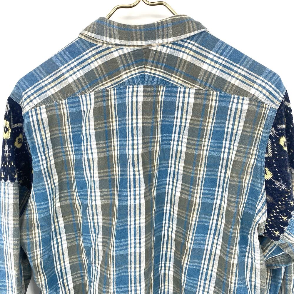 Nanamica Plaid Shirt Womens L Patchwork Woven Shoulder Japanese Blue - Picture 7 of 8